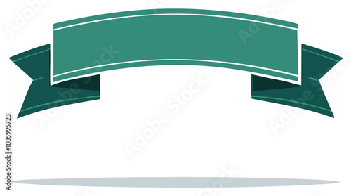 A simple blank teal green curved ribbon banner with pointed ends and white outline design element