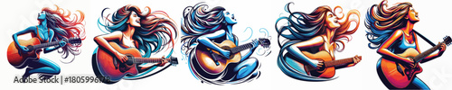 vector image of a woman playing guitar with a white background