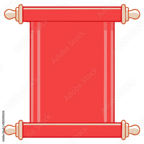 Bright red scroll with beige handles, perfect for ancient documents or festive announcements