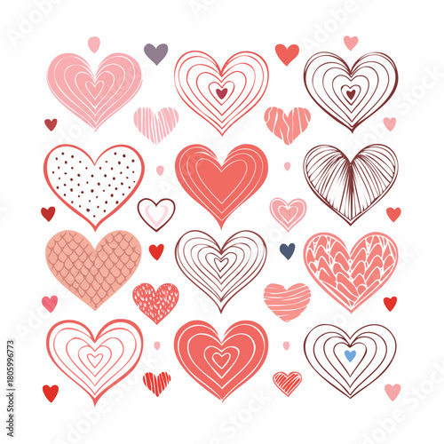 Set of hearts icon, heart drawn hand - stock vector