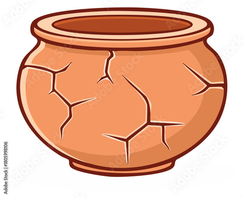 cracked terracotta pot cartoon style clip art preview