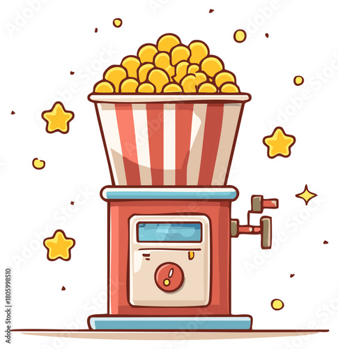 Cartoon Popcorn Machine Filled with Delicious Snack and Starry Magic