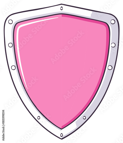 Cartoon pink shield with a protective metallic border and rivets