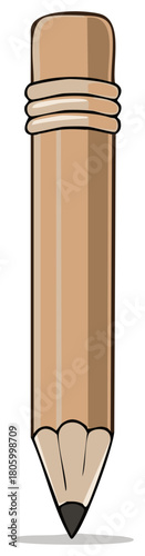 Illustration of a wooden pencil with eraser showing lead point for sketching drawing writing