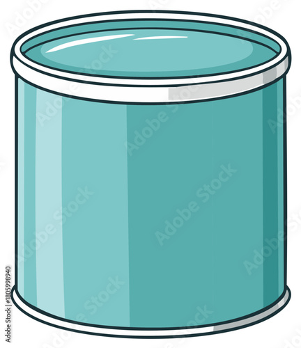 Simple cartoon illustration of a blank turquoise tin can container