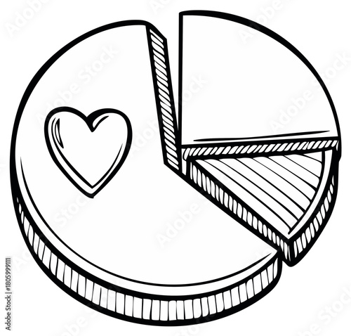 Hand Drawn Circular Pie Chart with Heart Shape Visual Representation