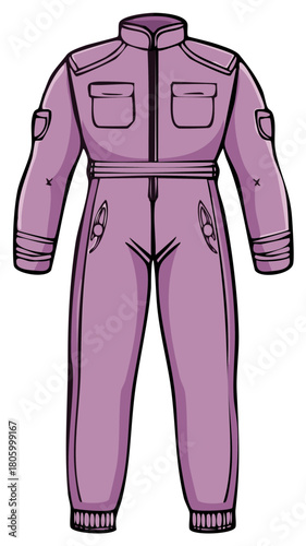 Fashionable purple jumpsuit with pockets and belt for pilots and aviation workers