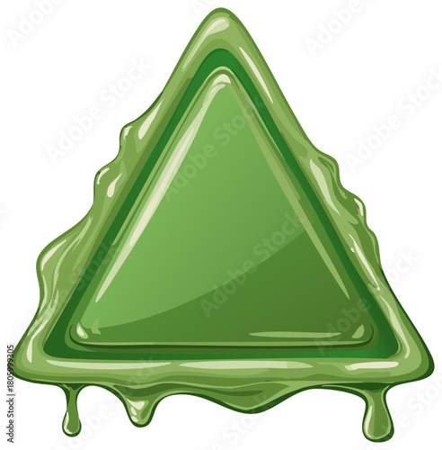 Shiny green triangle frame covered in dripping gooey slime border