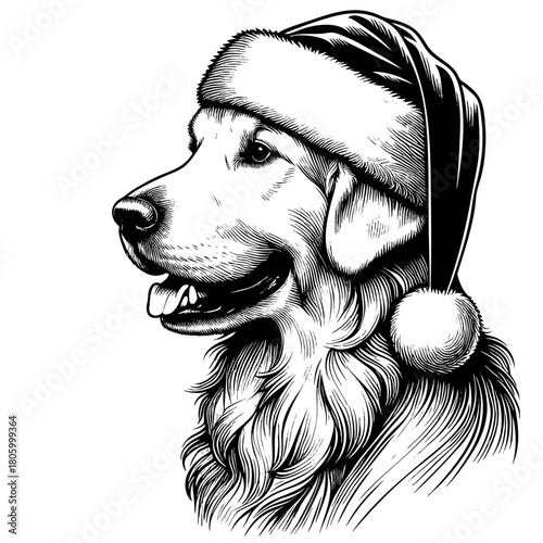 Hand drawn cute Labrador Retriever wearing a Santa hat, vector sketch isolated on white background, SVG vector	