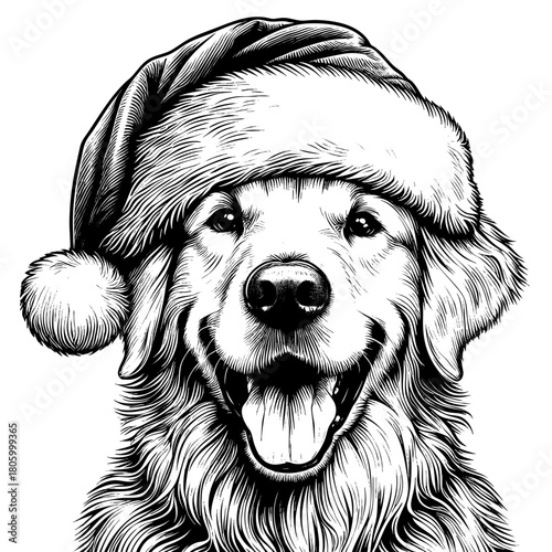 Hand drawn cute Labrador Retriever wearing a Santa hat, vector sketch isolated on white background, SVG vector	