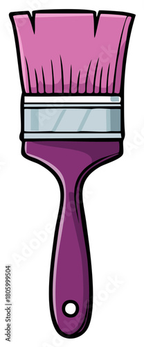 Cartoon illustration of a pink bristled paint brush with a purple handle, a vibrant art tool for creativity and painting projects