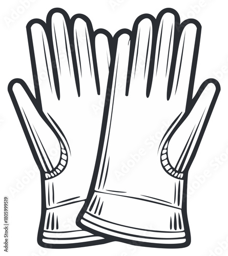 Protective rubber work gloves for cleaning or gardening vector line art icon