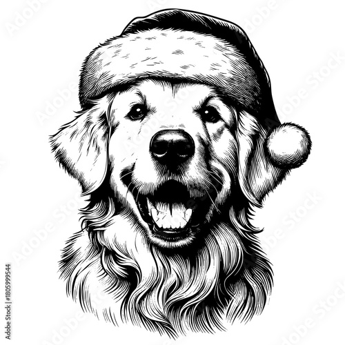 Hand drawn cute Labrador Retriever wearing a Santa hat, vector sketch isolated on white background, SVG vector	