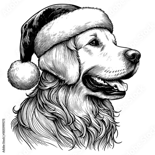 Hand drawn cute Labrador Retriever wearing a Santa hat, vector sketch isolated on white background, SVG vector	