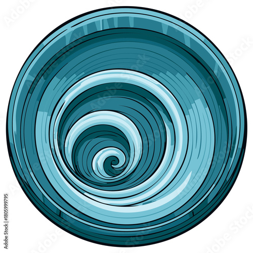 Abstract swirling turquoise blue water vortex design with radiating lines