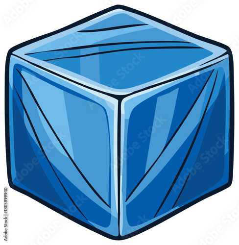 Illustration of an Open Blue Shipping Crate, Cargo Box, Container, Square Packing Case
