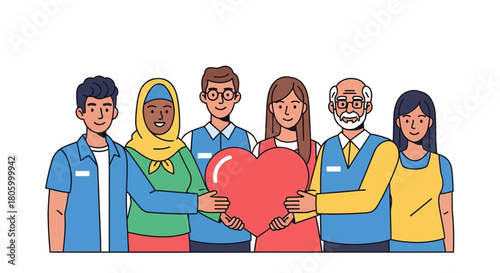 Diverse Group Holding Heart Symbolizing Unity and Love.