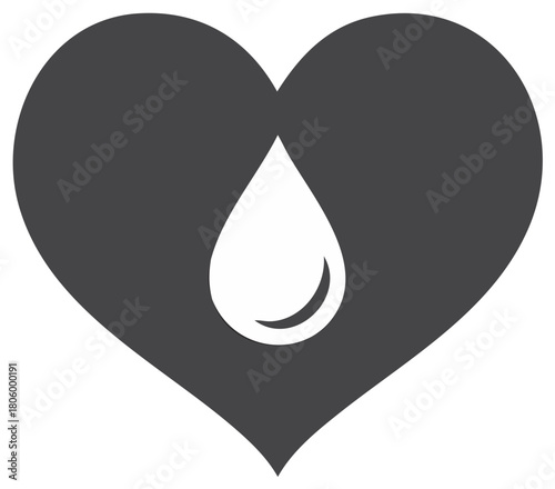 Dark Heart Symbol with White Water Drop Inside Abstract Medical Health Icon