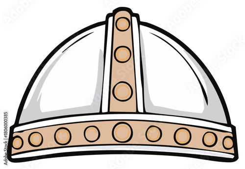 Illustration of a Viking helmet with circular embellishments and a central crest