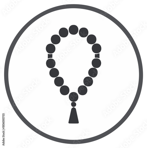 Icon of a Rosary prayer beads within a circle, symbolic of spirituality