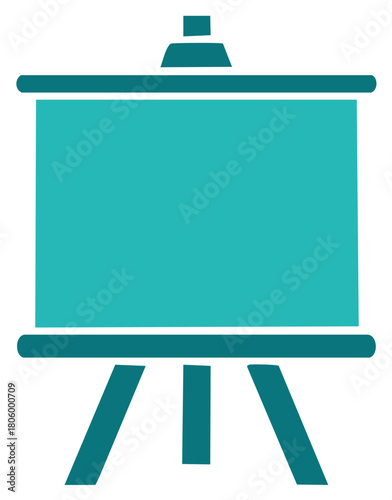 Teal presentation easel with a blank board for displaying information or art