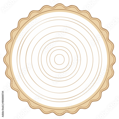 Stylized wood slice illustration showing tree log cross section with natural wavy bark edge and annual growth rings