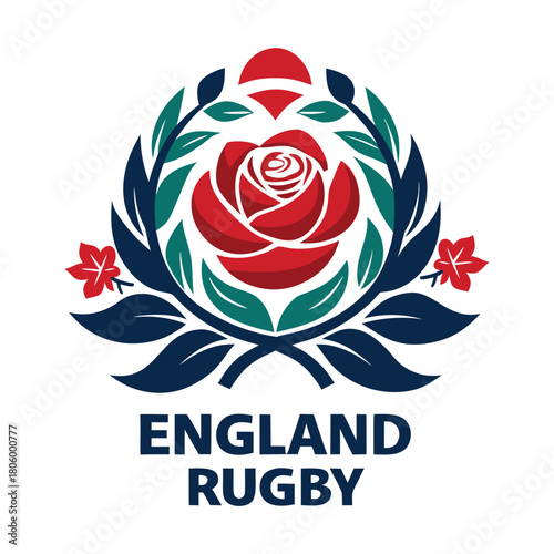 England Rugby Emblem with Red Rose Illustration