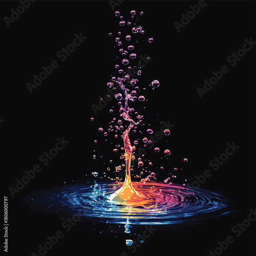 Tumbling water drops paused in time. Generative AI , vector style simple color