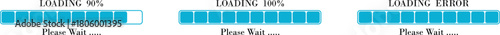 Loading Bar Please Wait Progress Icon set. Graphic Design Elements for Web, App, or Download Process with Please Wait Text. Percentage loading bar infographic icon. Load,Download indicator sign.