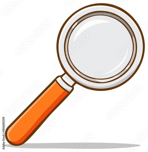 Simple orange handled magnifying glass illustration for search, zoom, and investigation