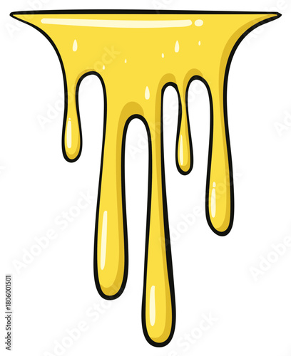 Golden liquid dripping drips glossy yellow liquid cartoon vector illustration sweet flowing goo glaze dessert syrup design