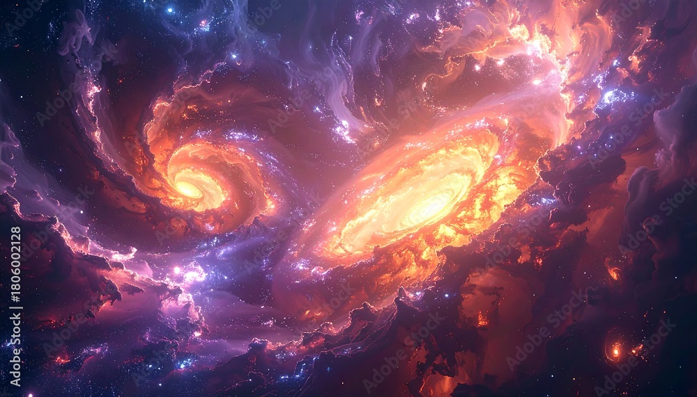 Fototapeta premium Cosmic Dance - A Vibrant Galaxy Collision in the Depths of Space.