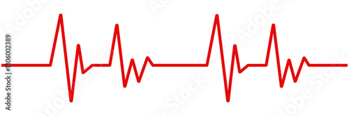 Red heartbeat line icon with transparent background, representing a cardiac rhythm, EKG or ECG trace, medical vital sign monitor, healthcare symbol, and life monitoring design, vector illustration