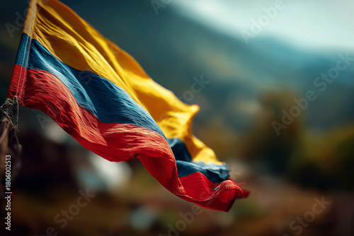 Colombian Flag Waving in Natural Outdoor Setting