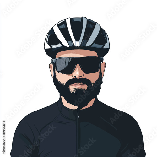Man with beard wearing cycling helmet and sunglasses