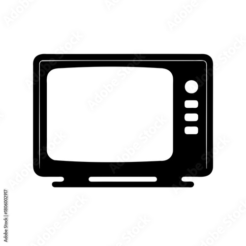 Retro television icon in black and white silhouette design with buttons