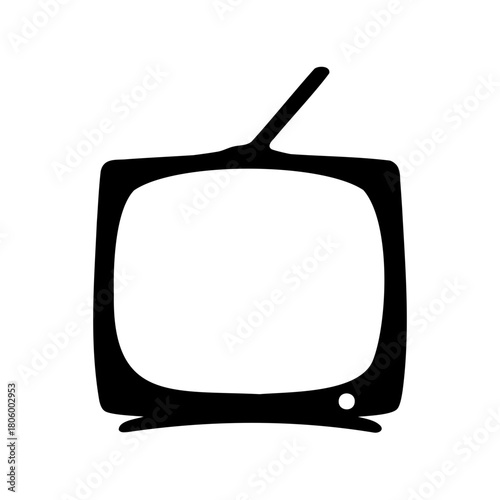 Retro television icon, vintage entertainment media, simple black and white silhouette