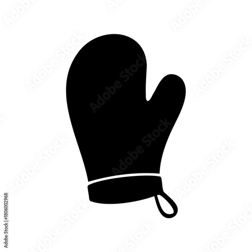 Black oven mitt illustration on plain white background, simple and essential
