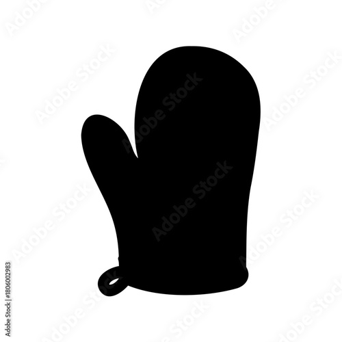 Black silhouette of a single oven mitt used in cooking and baking