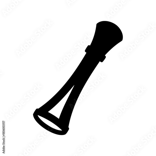 Silhouette of a traditional shofar musical instrument against a white background