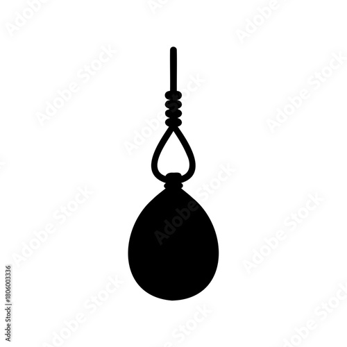 Silhouette of hanging bag for training, sports equipment in dark illustration