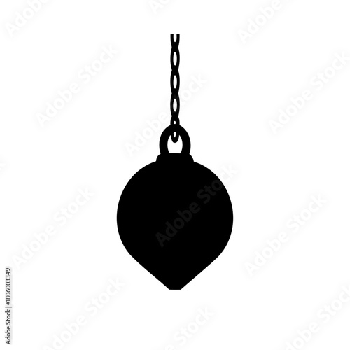 Hanging wrecking ball silhouette with a short chain isolated on white