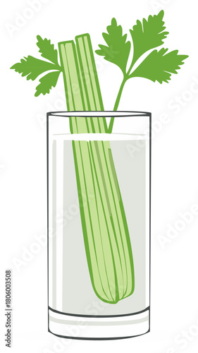 Fresh green celery stalks soaking in a clear glass with crisp leaves for refreshing nutrition and healthy hydration