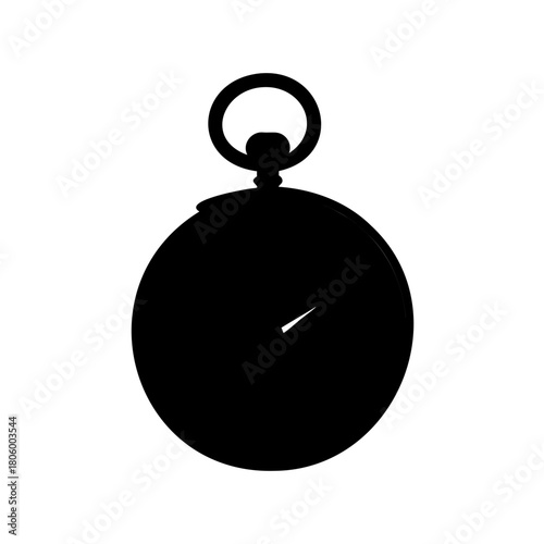 Elegant vintage pocket watch silhouette with single hand in stark black