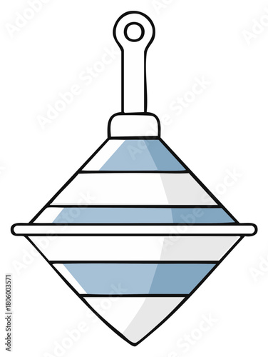 Stylized spinning top toy with blue stripes and handle for kids' games