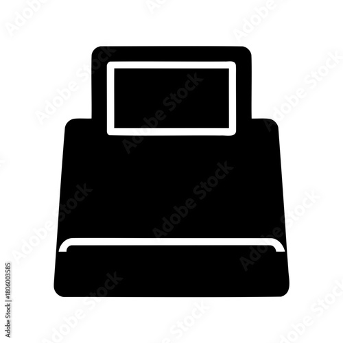 Abstract black and white illustration of a bed with headboard and footboard