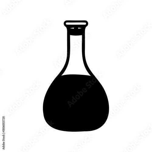 Silhouette of a Black Laboratory Flask Filled with Dark Liquid Isolated