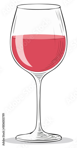Stylized Illustration of Red Wine Glass filled with Wine
