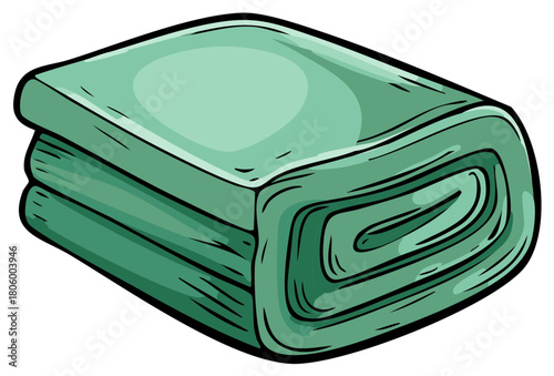 Neatly folded stack of plush green towels or fabric with visible folds and texture