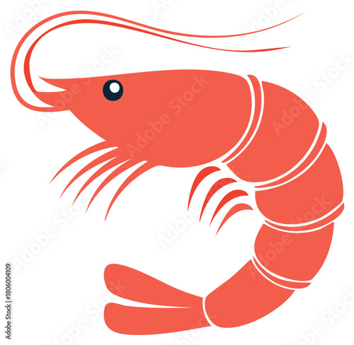 Stylized red shrimp illustration seafood graphic icon design element